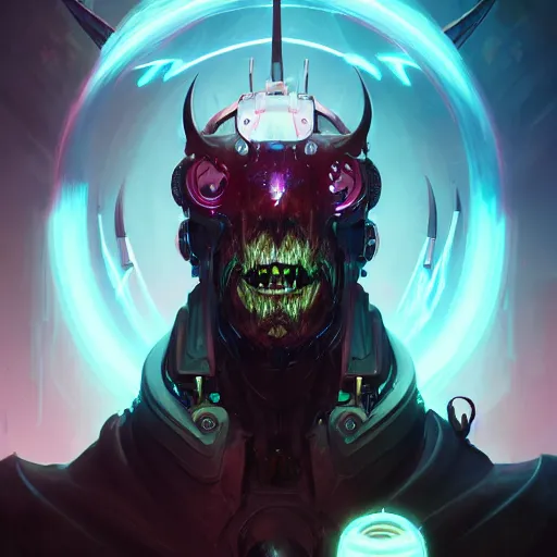 Image similar to a portrait of a demonic cybernetic duke of hell, cyberpunk concept art by pete mohrbacher and wlop and artgerm and josan gonzales, digital art, highly detailed, intricate, sci-fi, sharp focus, Trending on Artstation HQ, deviantart, unreal engine 5, 4K UHD image