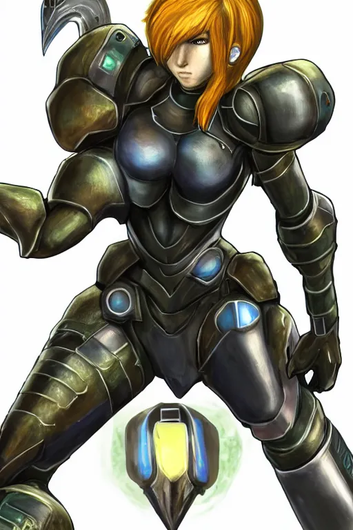 Prompt: an in game portrait of samus aran from dark souls, dark souls art style.