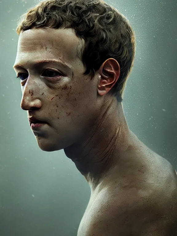 Prompt: portrait of a mark zuckerberg, skin peeling away to reveal reptile skin, art by ryo shiotani and greg rutkowski, intricate, beautiful, cinematic lighting, vintage art by serge ivanoff, high resolution, very detailed