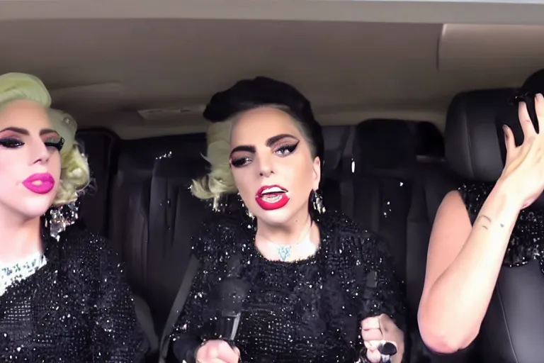 Image similar to lady gaga and judy garland carpool karaoke, highly realistic, highly detailed, high resolution, 8 k 4 k,