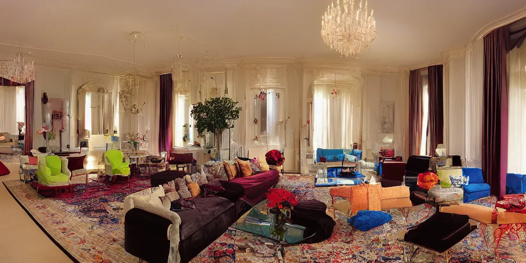 Prompt: photograph colourful minimalistic royal interior design living room, big open floor