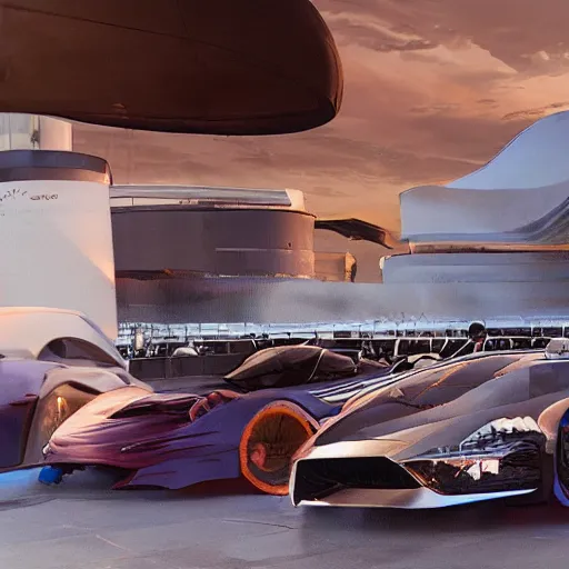 Image similar to ten several cars: center composition, cars portraits, ground view, motherboard forms designed by zaha hadid, sci-fi futuristic ultra realistic photography, keyshot render, octane render, unreal engine 5 lumen, high oiled liquid glossy specularity reflections, ultra detailed, golden hour, dramatic lighting 4k, 8k, 16k in the style ofblade runner 2049 Cyberpunk 2077 ghost in the shell thor 2 marvel film : tilt shift: sharp focus