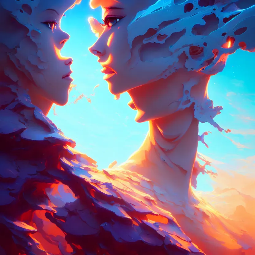 Image similar to hyper detailed ultra sharp of a beautiful fractal faces. behance hd by jesper ejsing, by rhads, makoto shinkai and lois van baarle, ilya kuvshinov, rossdraws radiating a glowing aura global illumination ray tracing hdr, 8 k