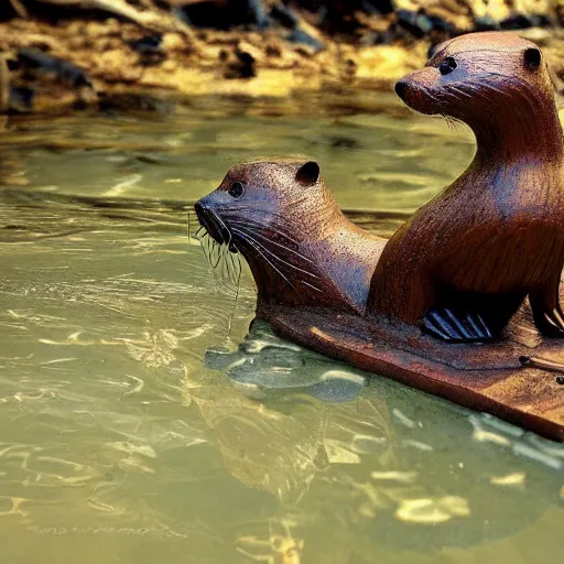 Image similar to steampunk mechanical otter in a river, sci - fi, wildlife photograph, national geographic, award - winning