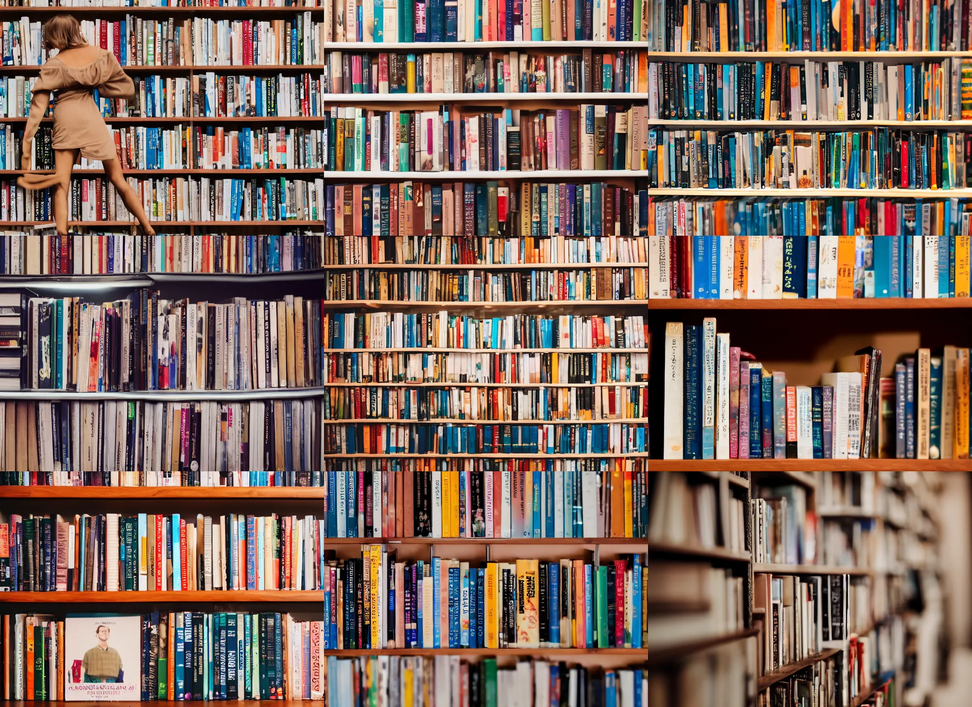 Prompt: photo still of miniature crowd on bookshelves, 8 k, studio lighting bright ambient lighting key light, 8 5 mm f 1. 8