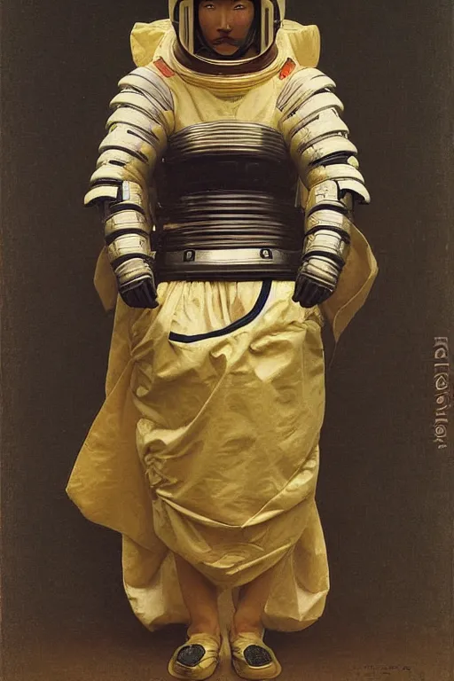 Image similar to portrait of a astronaut in japanese samurai armor and helmet, by bouguereau