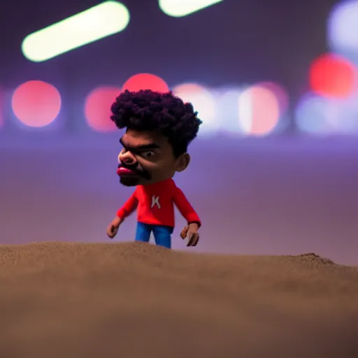 Image similar to a cinematic film still of a claymation stop motion film starring chance the rapper as a college student, shallow depth of field, 8 0 mm, f 1. 8