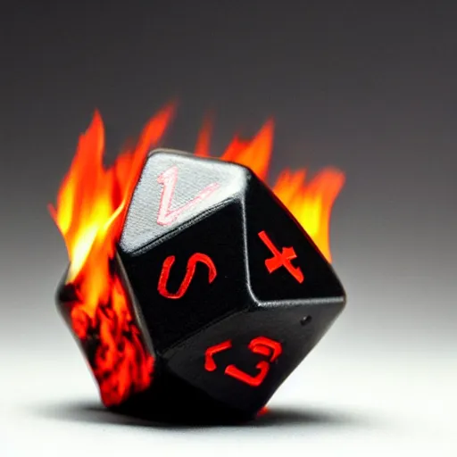 Prompt: d 2 0 made of fire, realistic photography, high detailed