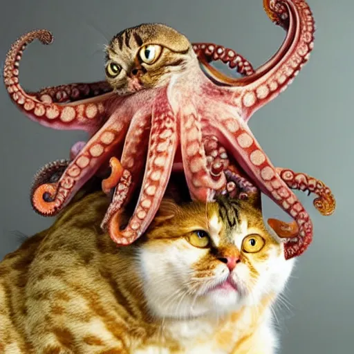 Image similar to an octopus sitting on top of a cat