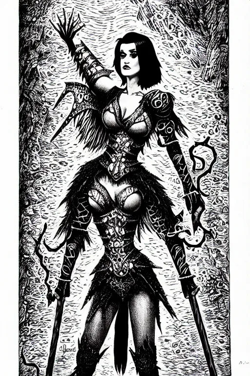 Image similar to katy perry as a d & d monster, full body, pen - and - ink illustration, etching, by russ nicholson, david a trampier, larry elmore, 1 9 8 1, hq scan, intricate details, inside stylized border