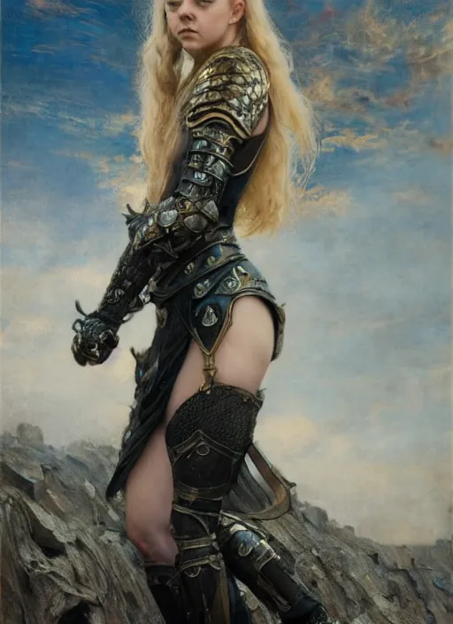 Image similar to young beautiful mischievous natalie dormer wearing black medieval armour, bare legs, detailed, by gaston bussiere, bayard wu, greg rutkowski, giger, maxim verehin, greg rutkowski, masterpiece, sharp focus, cinematic lightning