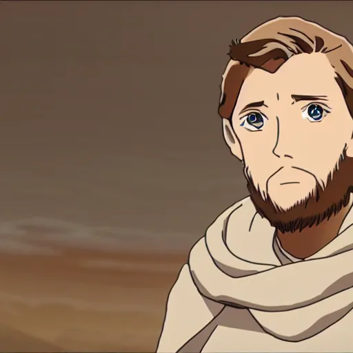 Prompt: Obi-Wan Kenobi as an anime character from Studio Ghibli. Extremely detailed. Beautiful. 4K.