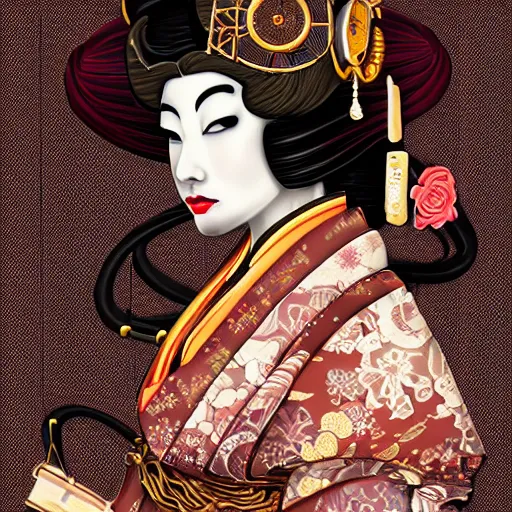 painting of steampunk geisha, Japanese style, Digital | Stable ...