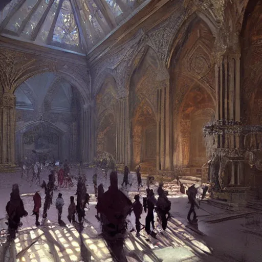 Prompt: inside a great hall, craig mullins