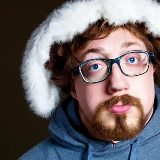 Image similar to professional head shot of sam hyde wearing a ushanka, very detailed, very intricate, detailed face,