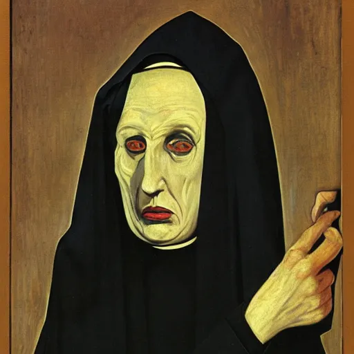 Image similar to portrait of a scary nun by Giorgio de Chirico