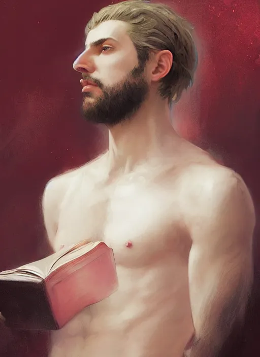 Image similar to character concept portrait of an attractive young seductive Spanish wizard with pale red skin enchanting a arousal spell, a floating iridescent spell book in the center, intricate, elegant, digital painting, concept art, smooth, sharp focus, illustration, from Metal Gear, by Ruan Jia and Mandy Jurgens and William-Adolphe Bouguereau, Artgerm