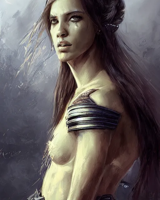 Image similar to A beautiful female warrior by WLOP