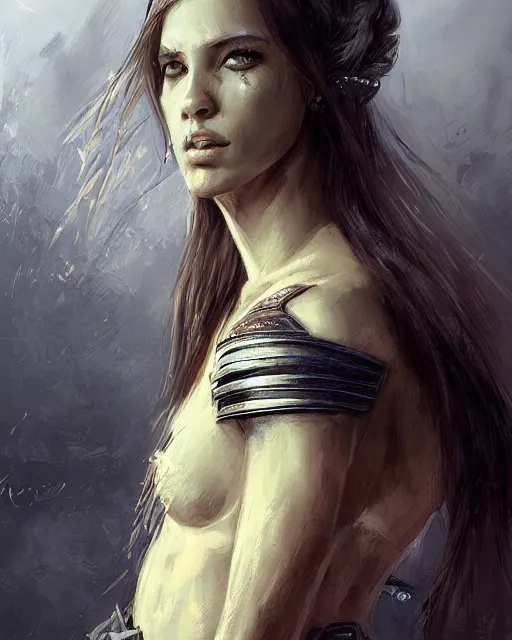 Prompt: A beautiful female warrior by WLOP