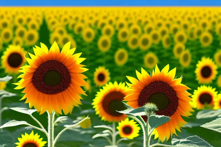 Image similar to a cute little robots at sunflower field. super realistic 8 k render of a elegant, cinematic composition