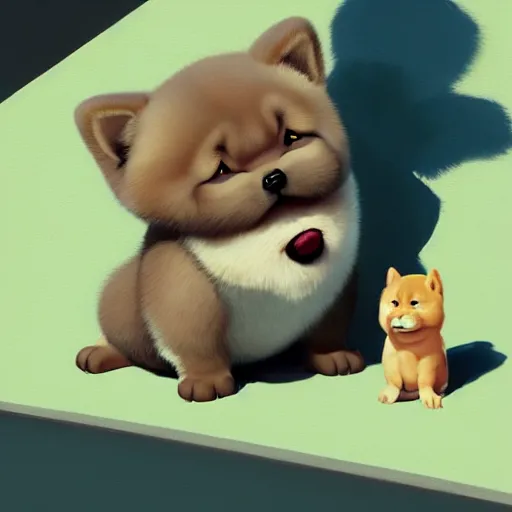 Prompt: goro fujita ilustration happy baby chow chow sitting by goro fujita, painting by goro fujita, sharp focus, highly detailed, artstation