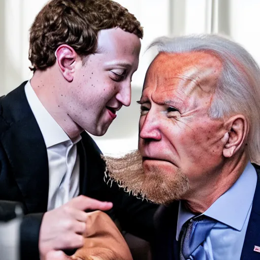 Prompt: 4 k portrait sony a 7 f 2. 8 of mark zuckerberg as a taliban leader kissing president joe biden as a taliban leader