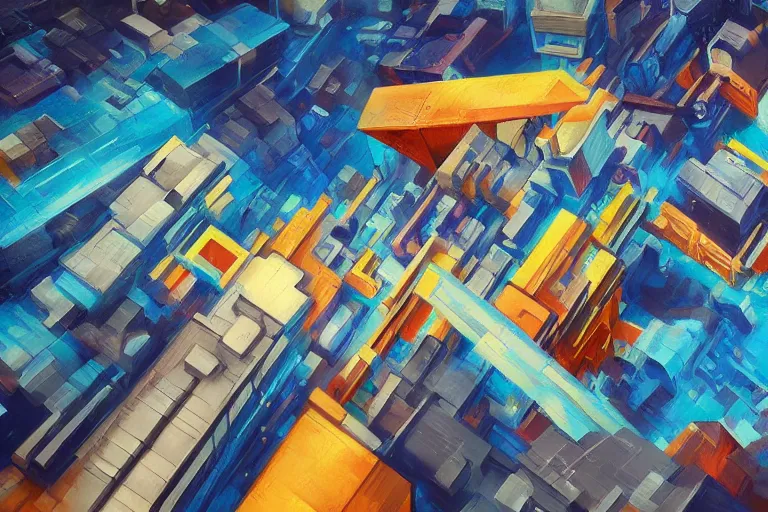 Prompt: bank of the cry,in the style of Naohisa Inoue and Angus McKie,trending on artstation, atmospheric closeup view street art , cubism , concept art, Pixar , divisionism