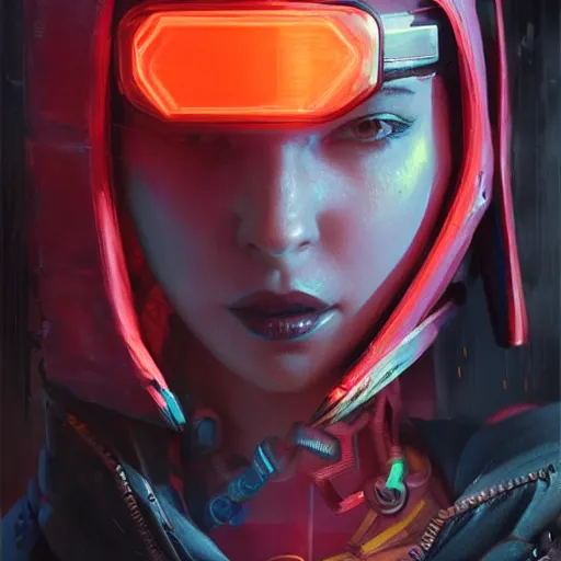 Image similar to movie still of stylized ninja - cyberpunk girl, wearing techwear and armor, complementary colors, beautiful realistic face, highly detailed, digital painting, artstation, concept art, smooth, sharp focus, illustration, art by artgerm, by greg rutkowski, by jeremy mann, by francoise nielly, oil painting