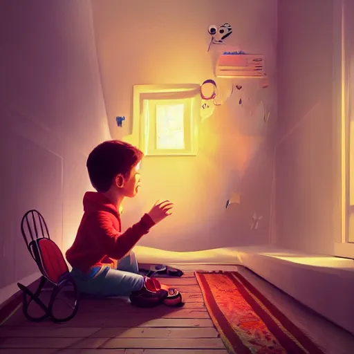 Image similar to A child discovering his room can open a portal to another dimension, digital art, trending on artstation, high details, very realistic