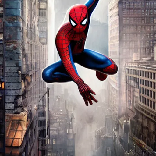 Image similar to hyperrealistic mixed media high resolution painting Spiderman as Peter Parker , stunning 3d render inspired art by Jamie Salmon and István Sándorfi and Unreal Engine and Greg Rutkowski, perfect facial symmetry, dim volumetric lighting, 8k octane beautifully detailed render, full body shot, post-processing, extremely hyper-detailed, intricate, epic composition, highly detailed attributes, highly detailed atmosphere, cinematic lighting, masterpiece, trending on artstation, very very detailed, masterpiece, stunning, flawless completion, lifelike texture, perfection,