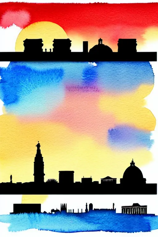 Image similar to minimalist watercolor art of rome skyline at sunset, illustration, vector art