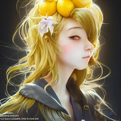 Prompt: the portrait of an absurdly beautiful, graceful, elegant, sophisticated, young teen anime girl made up of lemons looking up, an ultrafine hyperdetailed illustration by kim jung gi, irakli nadar, intricate linework, bright colors, octopath traveler, final fantasy, unreal engine 5 highly rendered, global illumination, hyper radiant light, detailed and intricate environment