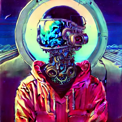 Image similar to high quality high detail portrait of a diesel punk in an alien world,, tristan eaton, victo ngai, artgerm, rhads, ross draws, hyperrealism, intricate detailed, alphonse mucha, 8 k, sci - fi, pastel colors, artstation,