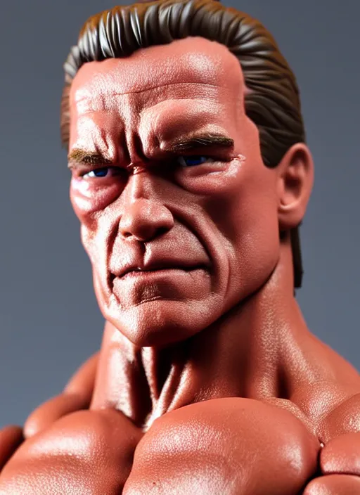 Image similar to arnold schwarzenegger, a nendoroid of arnold schwarzenegger figurine, the terminator, realistic face, detailed product photo