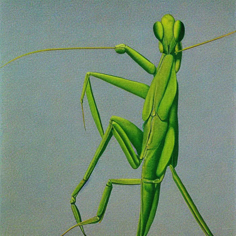 Image similar to praying mantis, by rene magritte, centered, detailed painting, hd, hq, high resolution, high detail, 4 k, 8 k