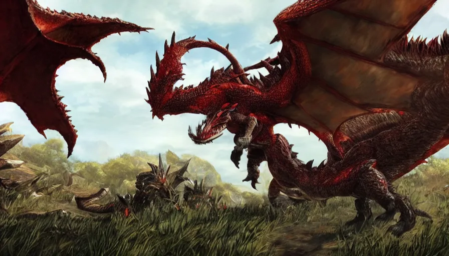 Prompt: A Rathalos in the plains, Monster Hunter