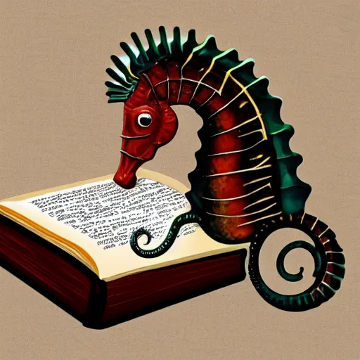 Image similar to a seahorse reading a book