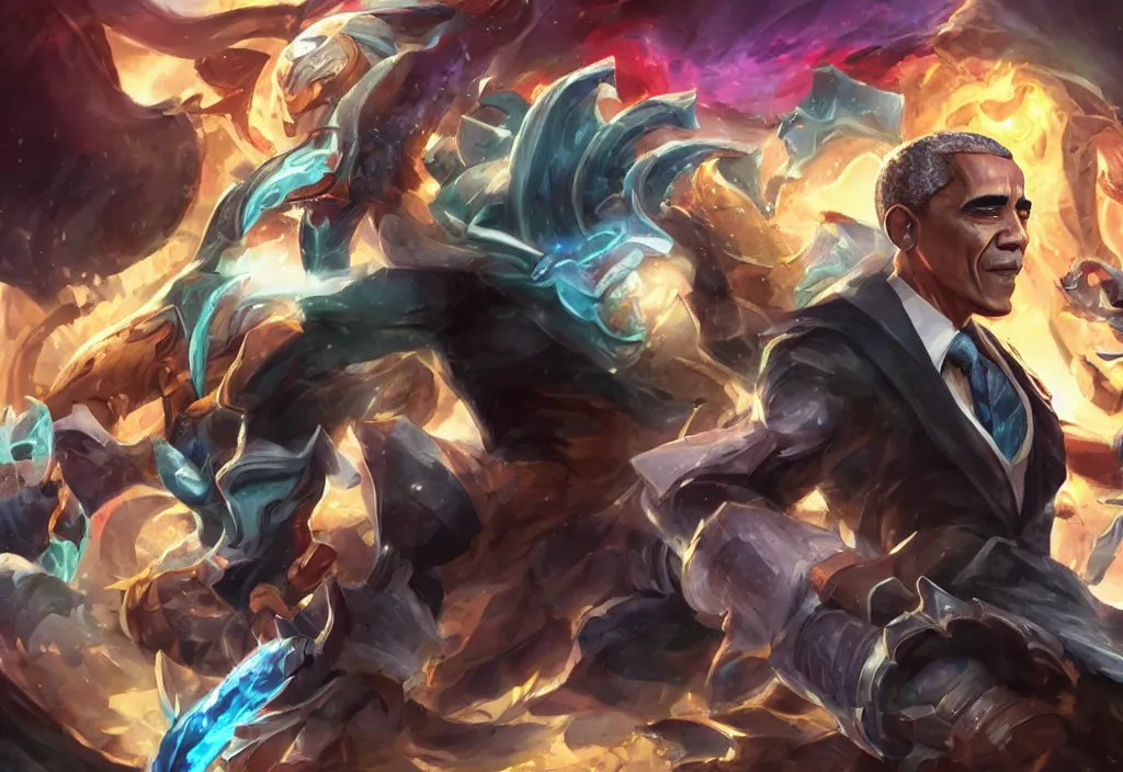 Image similar to a portrait of obama as a league of legends character