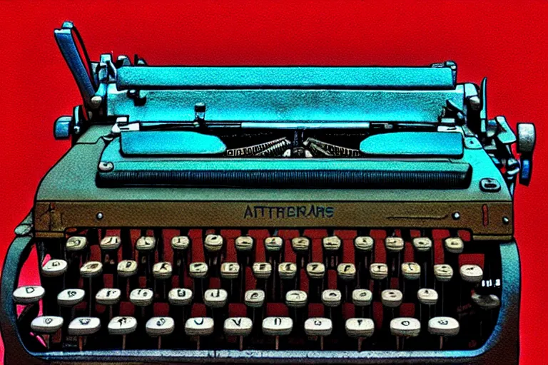 Image similar to typewriters!, in the style of john avon and derek riggs and eva widermann, trending on artstation, halfrear lighting closeup view anaglyph filter, bokeh, anime, colored pencil art, belle epoque