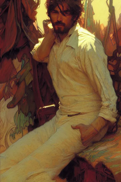 Image similar to attractive man, painting by gaston bussiere, craig mullins, greg rutkowski, alphonse mucha