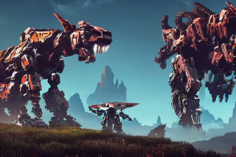 Image similar to behemoth machine mecha animal beast robot of horizon forbidden west horizon zero dawn bioluminiscence global illumination ray tracing hdr fanart arstation by sung choi and eric pfeiffer and gabriel garza and casper konefal