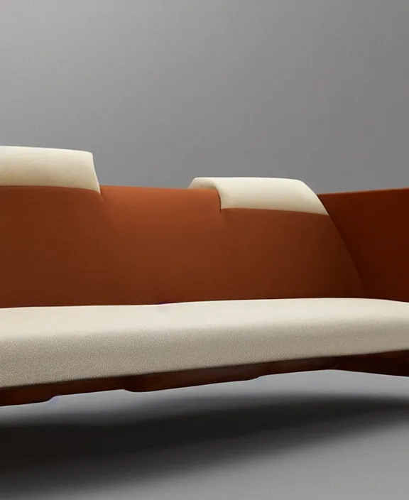 Image similar to large couch, furniture design, wood, designed by frank ghery and beeple, retro, groovy, low fi,