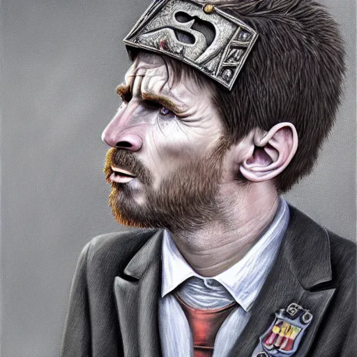 Prompt: lionel messi looking angry, d & d, fantasy, intricate, elegant, highly detailed, digital painting, artstation, concept art, matte, sharp focus, illustration, art by gertrude abercrombie