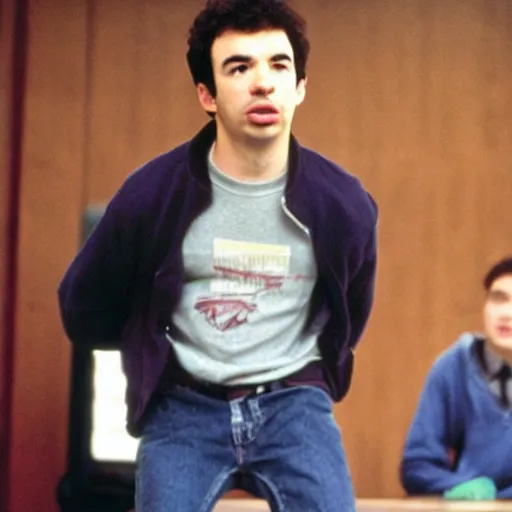 Image similar to “a still of Nathan Fielder in The Breakfast Club”