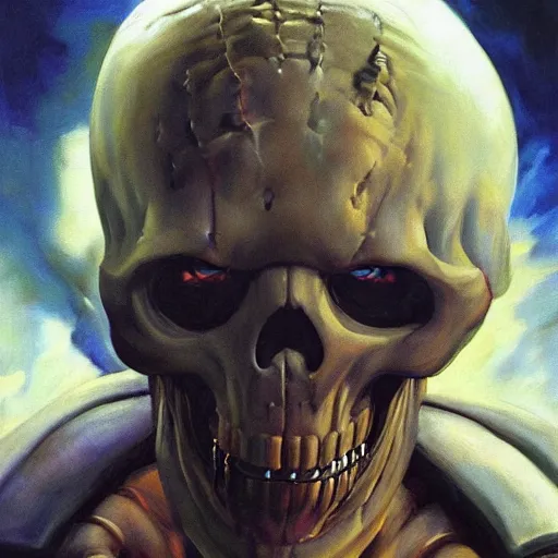 Prompt: ultra realistic portrait painting of skeletor as hannibal lecter, art by frank frazetta, 4 k, ultra realistic, highly detailed, epic lighting