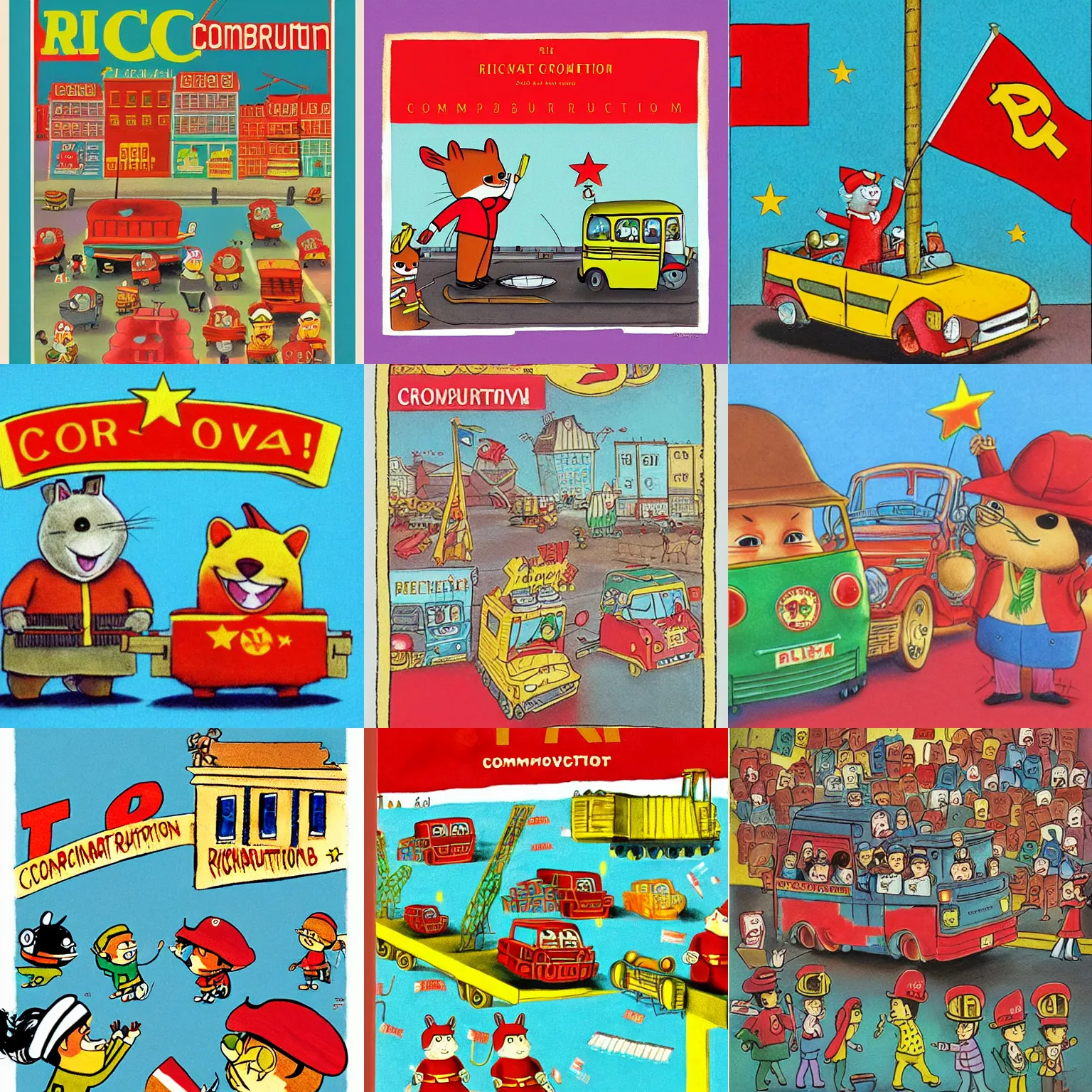 Prompt: communist revolution by richard scarry, detailed, pastel colors