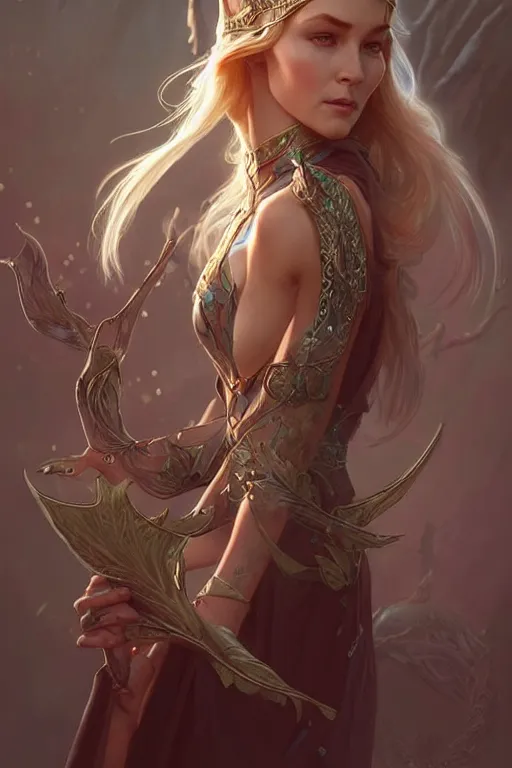 Prompt: beautiful elven princess, accurate anatomy, only two hands, highly detailed, digital painting, artstation, concept art, smooth, sharp focus, illustration, Unreal Engine 5, 8K, art by artgerm and greg rutkowski and alphonse Mucha