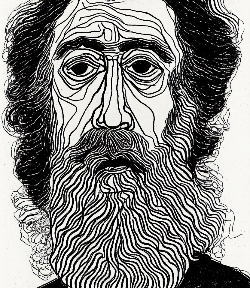 Image similar to detailed line art portrait of rabindranath tagore, inspired by egon schiele. caricatural, minimalist, bold contour lines, musicality, soft twirls curls and curves, confident personality, raw emotion