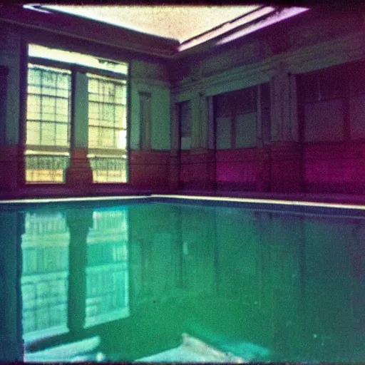 Image similar to Beautiful colored-photo cameraphone 2005 soft liminal Photograph of an infinite dark hall pool