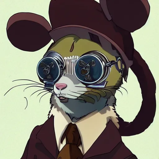 Image similar to a rat with steampunk googles, from Cryptid Academia